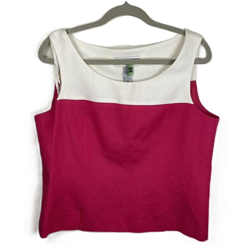 Jessica Howard Womens Pink White Colorblock Linen Blend‎ Sleeveless Top Size 16